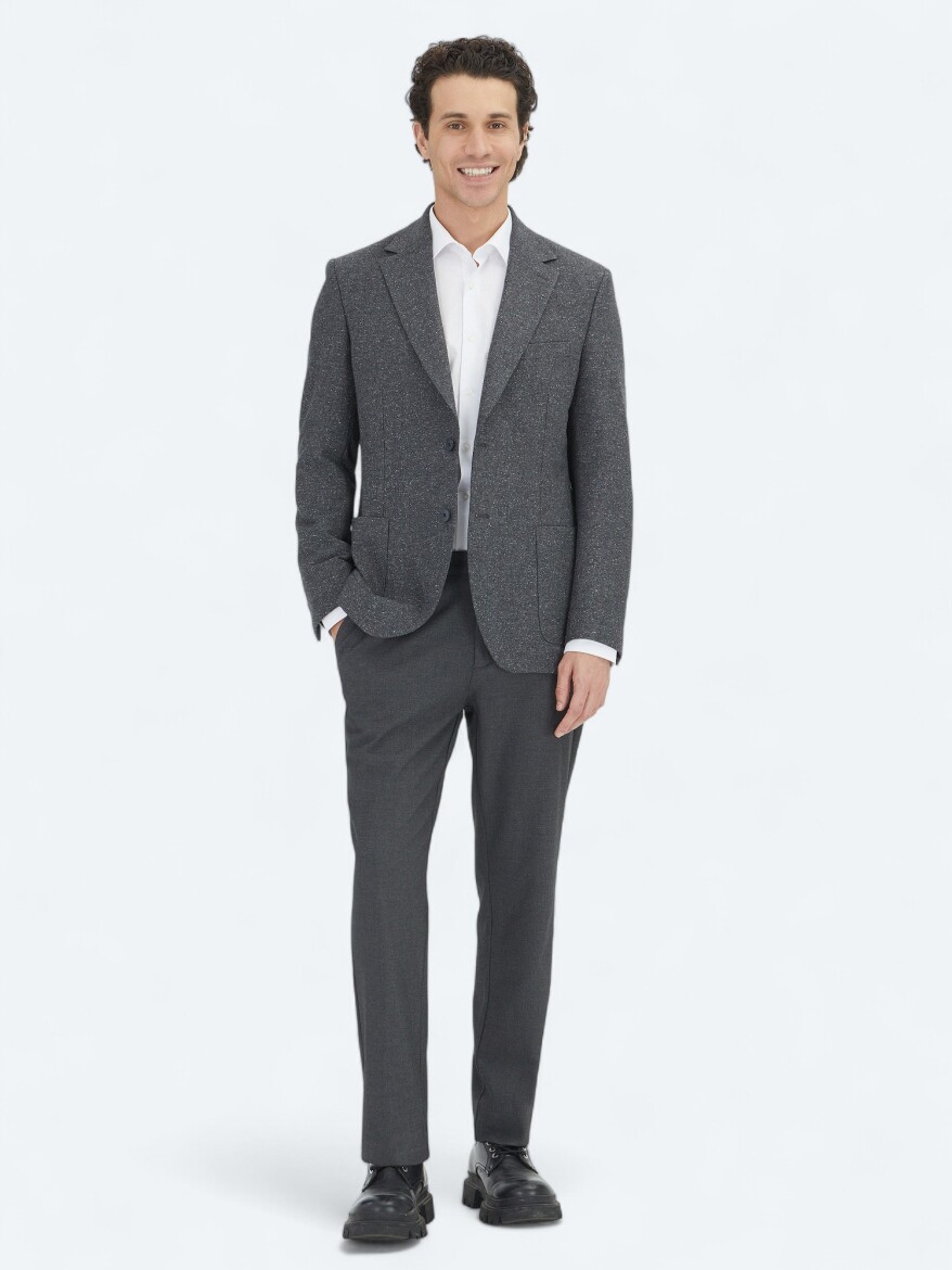 Grey Micro Modern Fit 100% Wool Jacket - 2