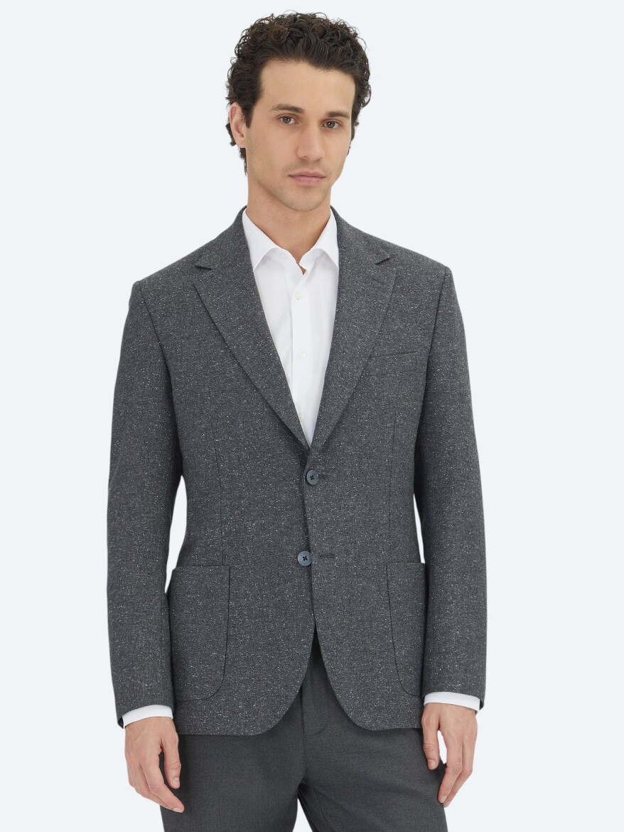 Grey Micro Modern Fit 100% Wool Jacket - 4