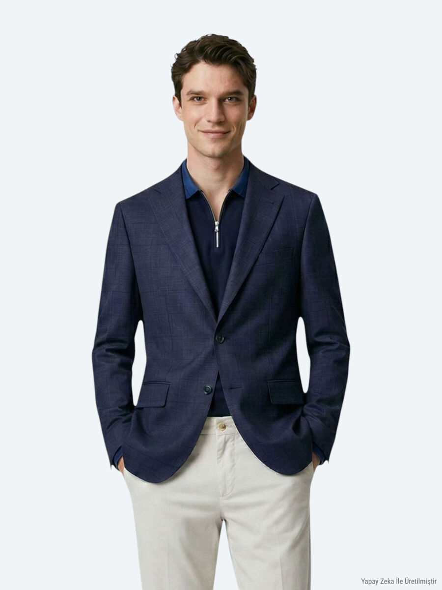Grey Micro Modern Fit Wool Blended Jacket - 1