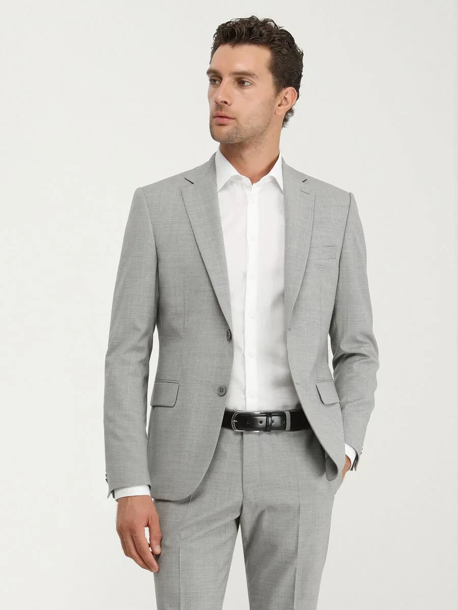 Grey Micro Modern Fit Wool Blended Suit - 1