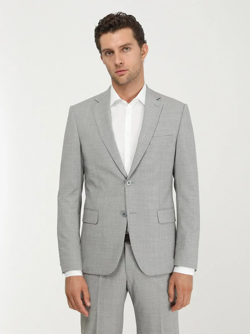Grey Micro Modern Fit Wool Blended Suit - 2