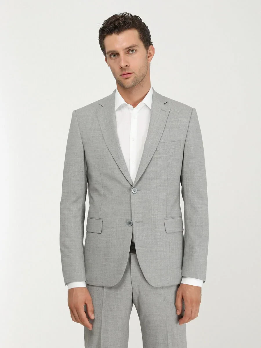 Grey Micro Modern Fit Wool Blended Suit - 2