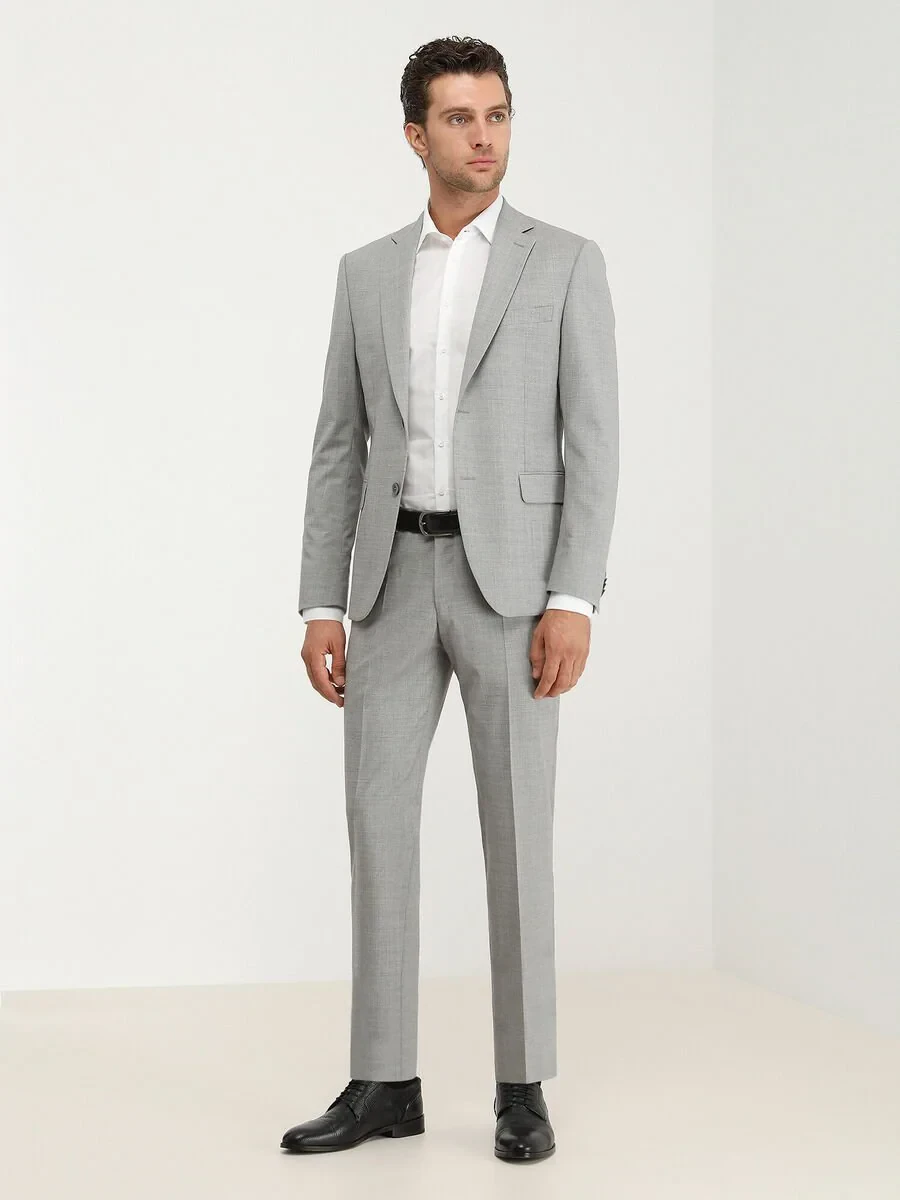 Grey Micro Modern Fit Wool Blended Suit - 3