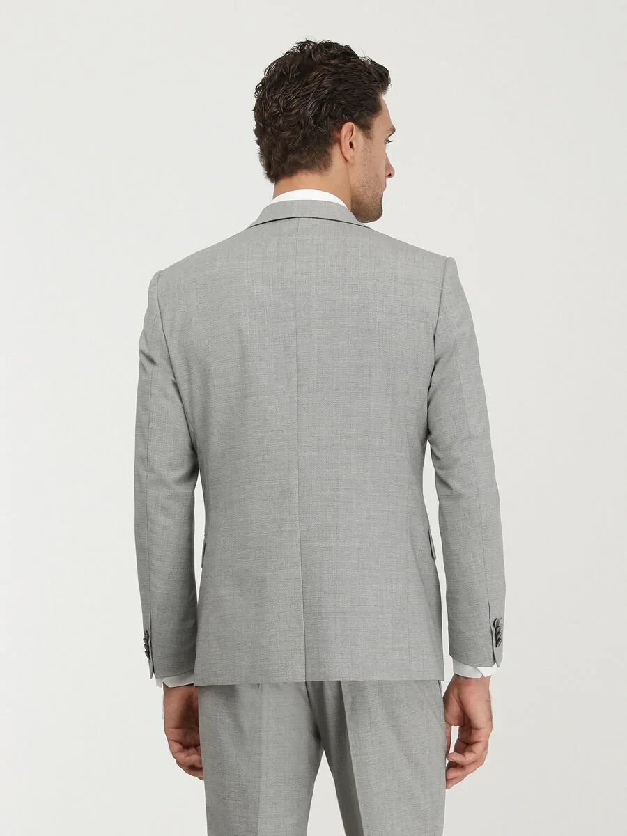 Grey Micro Modern Fit Wool Blended Suit - 7