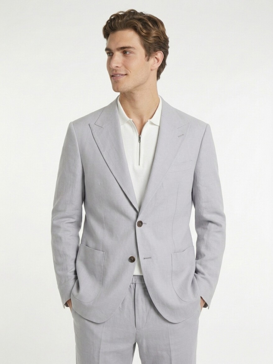 Grey Modern Fit Linen Blended Suit - KİP