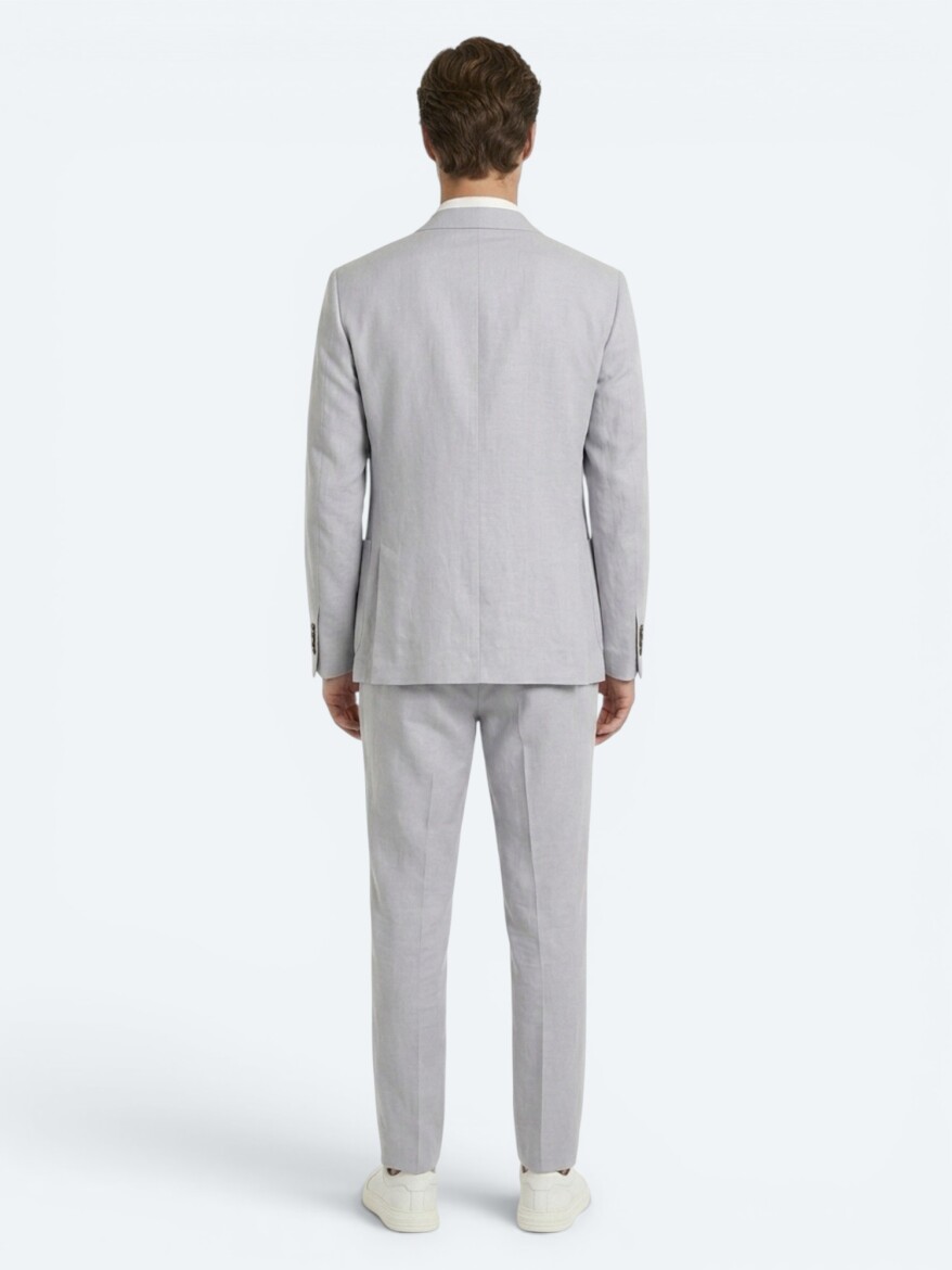 Grey Modern Fit Linen Blended Suit - 4