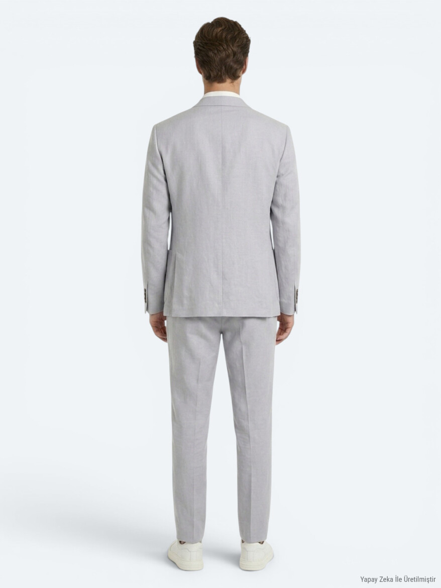 Grey Modern Fit Linen Blended Suit - 4