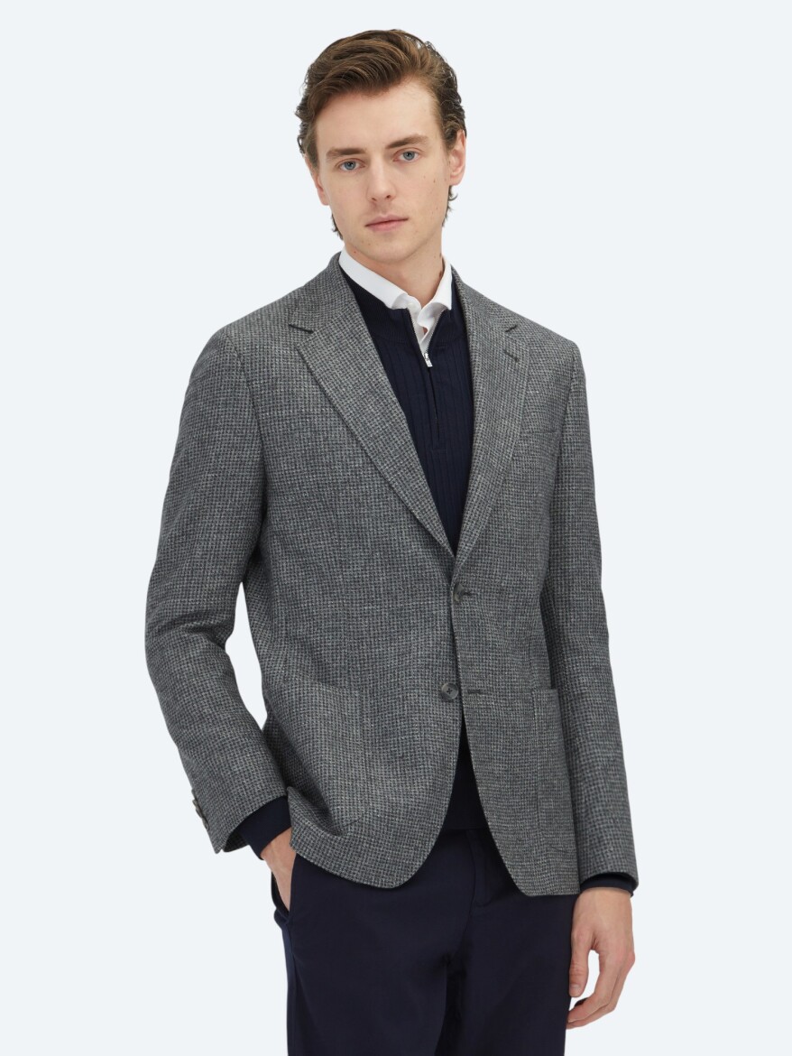 Grey Modern Fit Wool Blended Jacket - 1