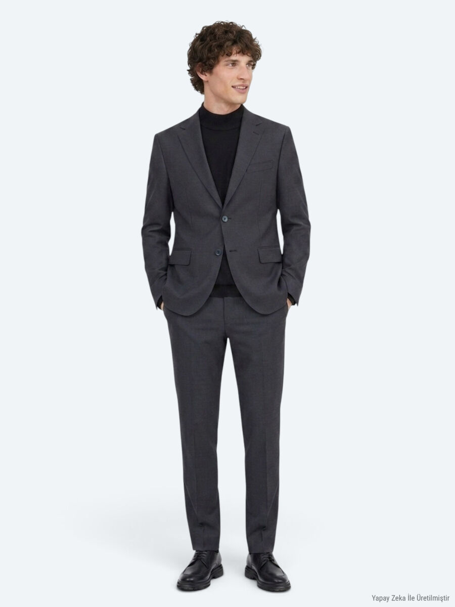 Grey Modern Fit Wool Blended Suit - 1