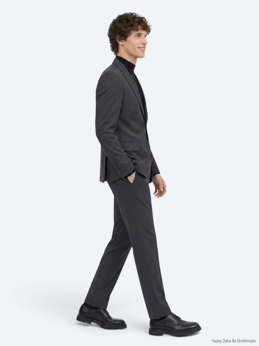 Grey Modern Fit Wool Blended Suit - 3