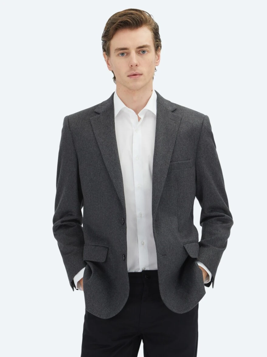 Grey Patterned 100% Cashmire Jacket - KİP