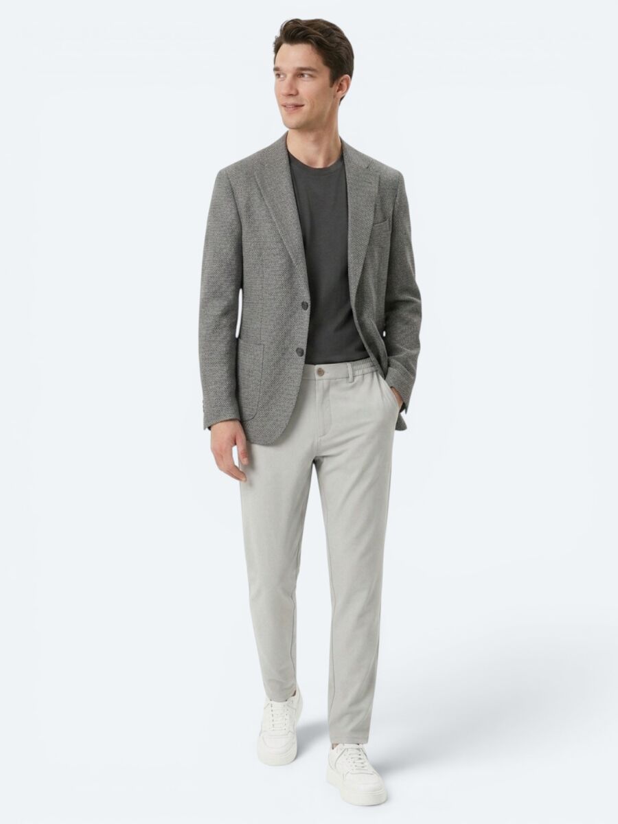 Grey Patterned Comfort Fit Wool Blended Jacket - 1