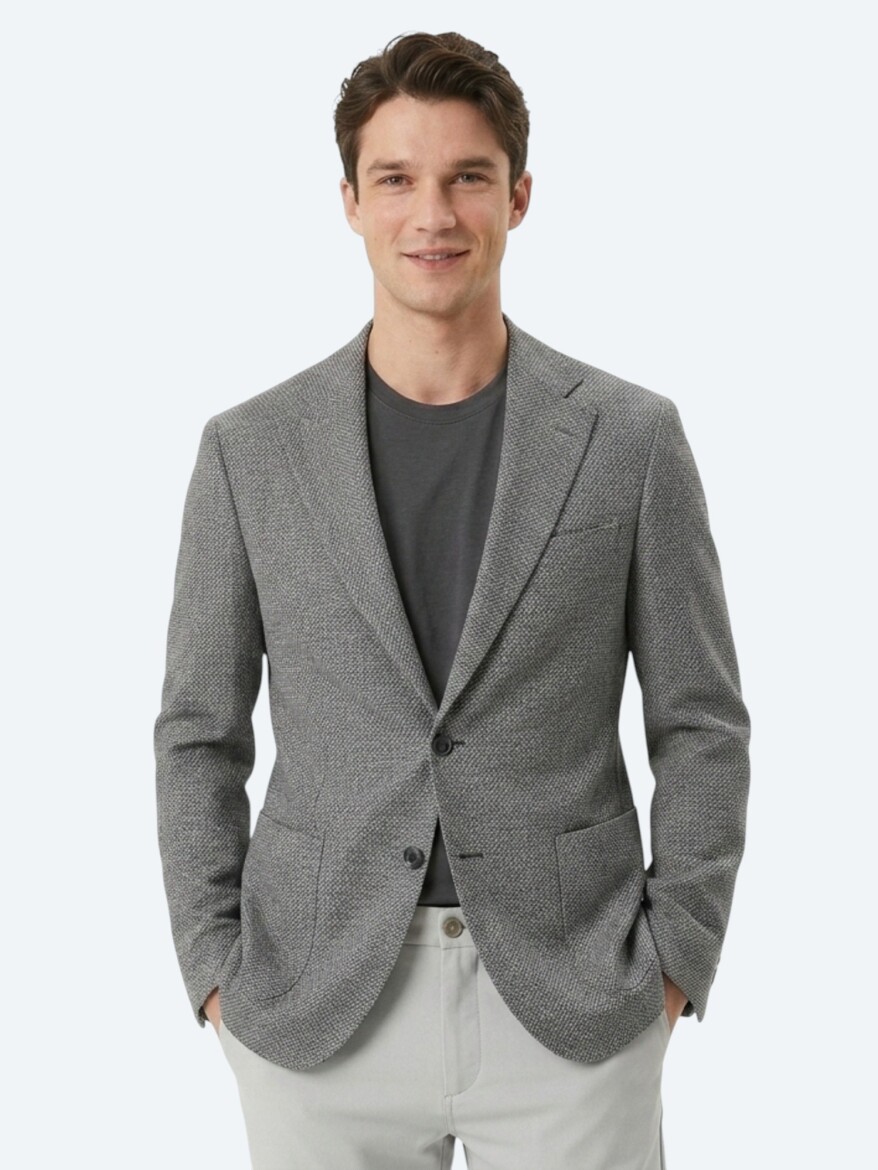 Grey Patterned Comfort Fit Wool Blended Jacket - 2