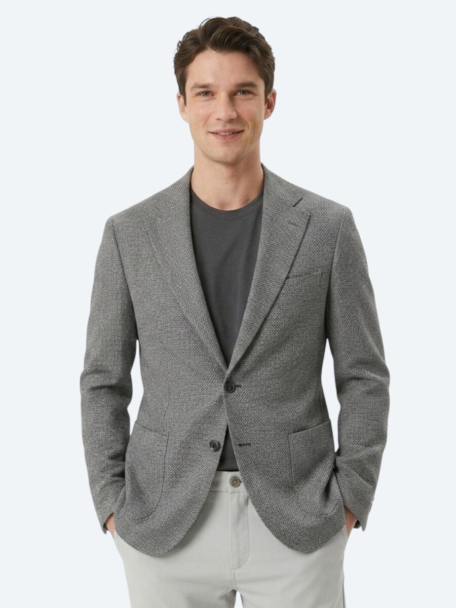 Grey Patterned Comfort Fit Wool Blended Jacket - 2