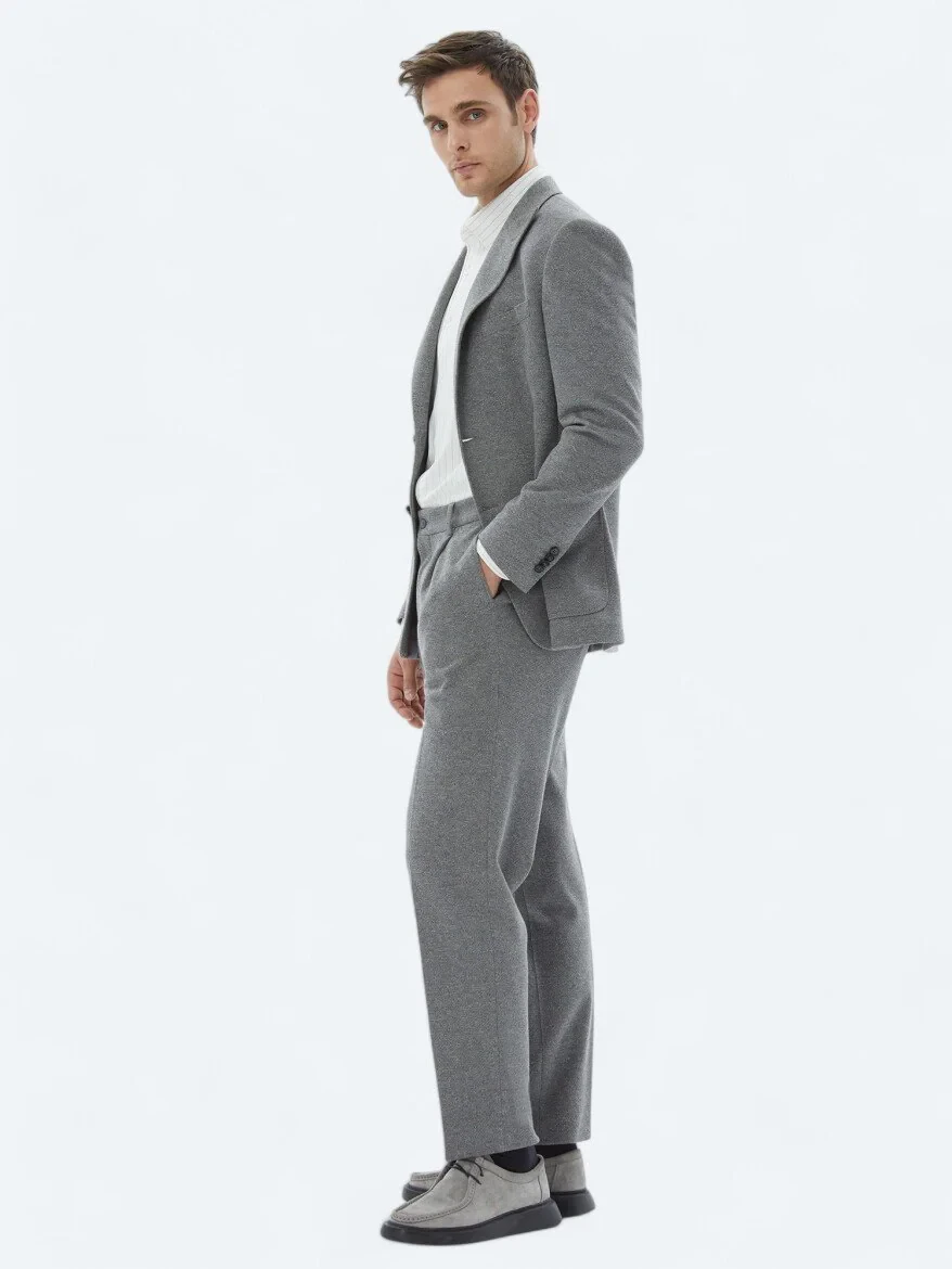 Grey Patterned Modern Fit Cotton Blended Suit - 3
