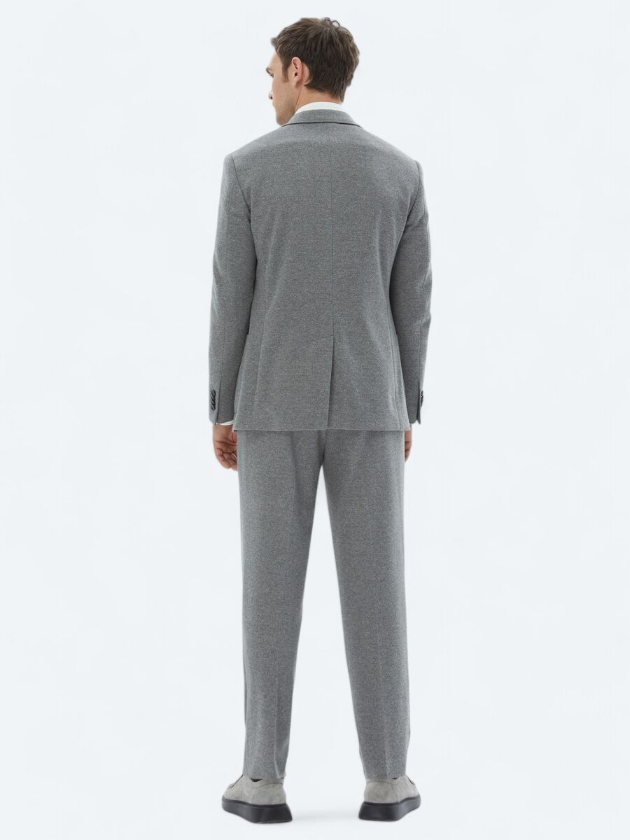 Grey Patterned Modern Fit Cotton Blended Suit - 5