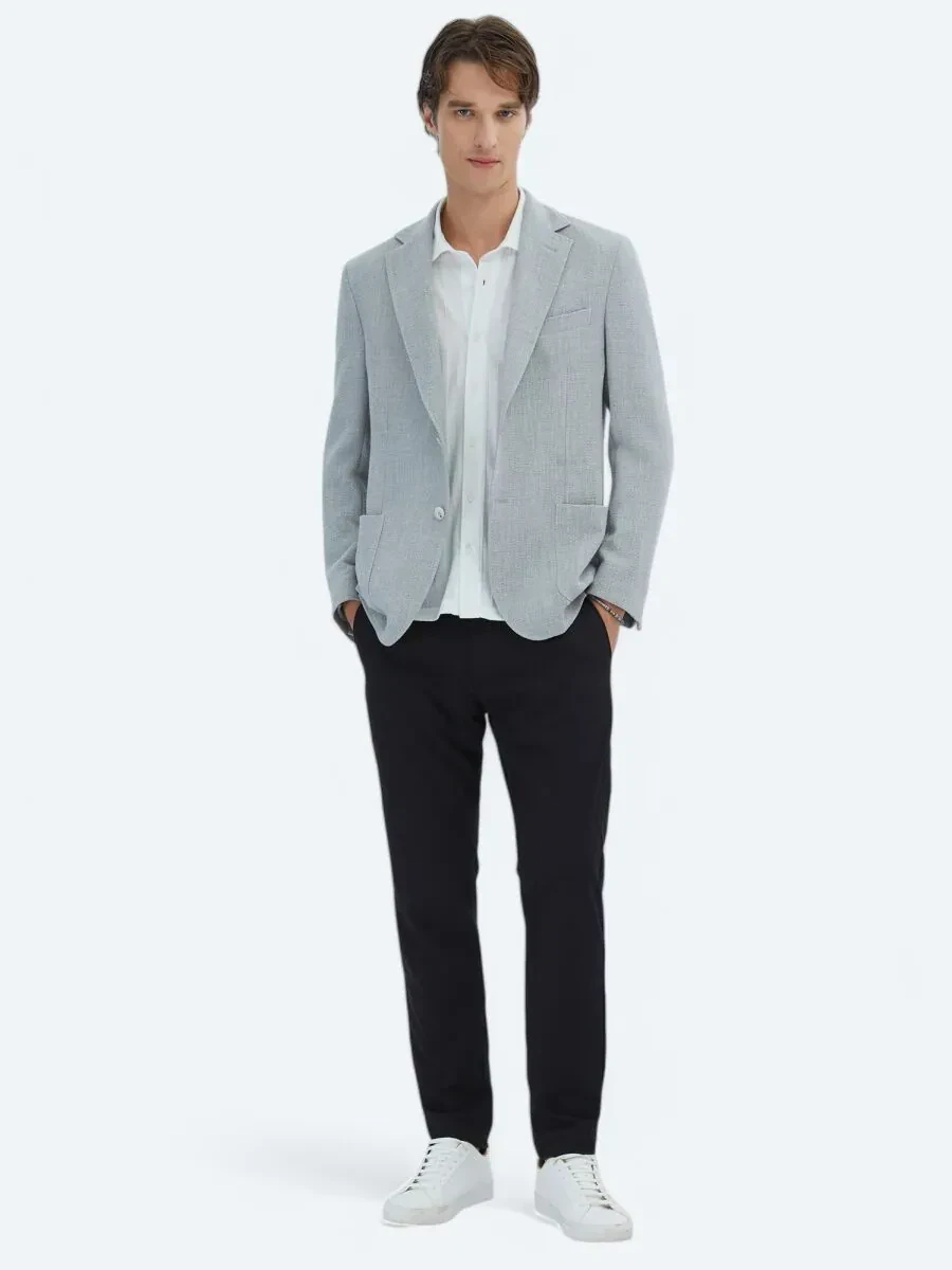 Grey Patterned Modern Fit Jacket - 2