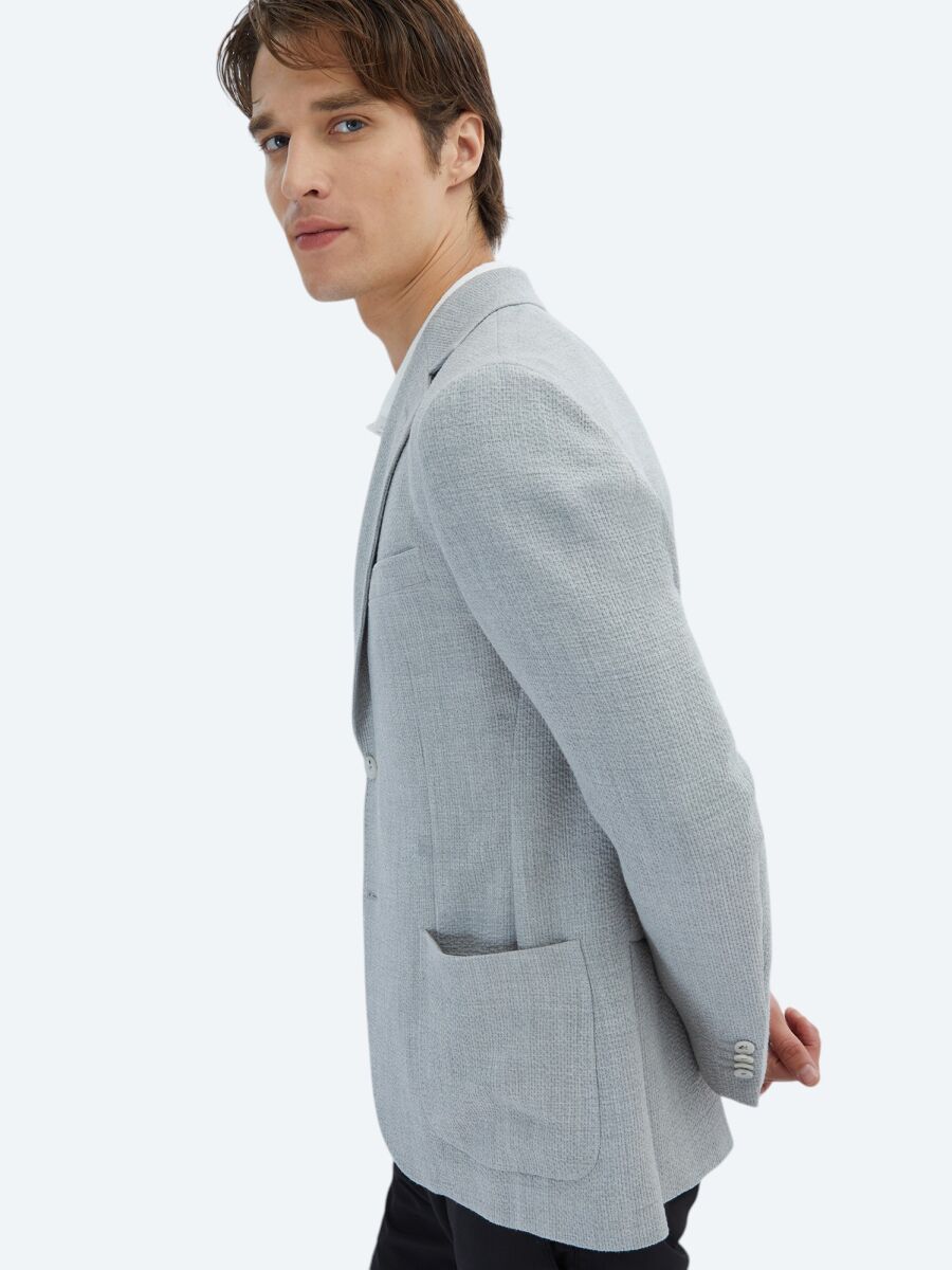 Grey Patterned Modern Fit Jacket - 4