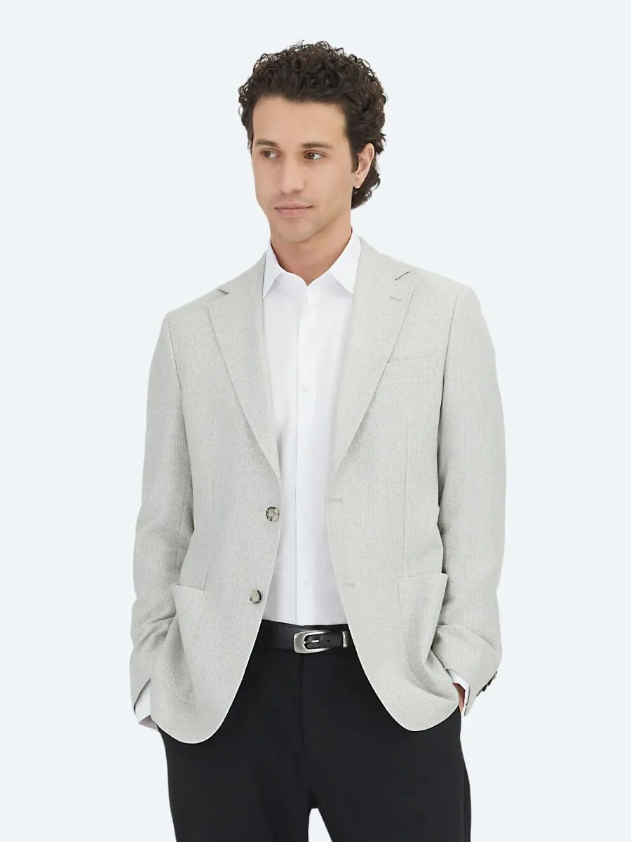 Grey Patterned Modern Fit Linen Blended Jacket - 1
