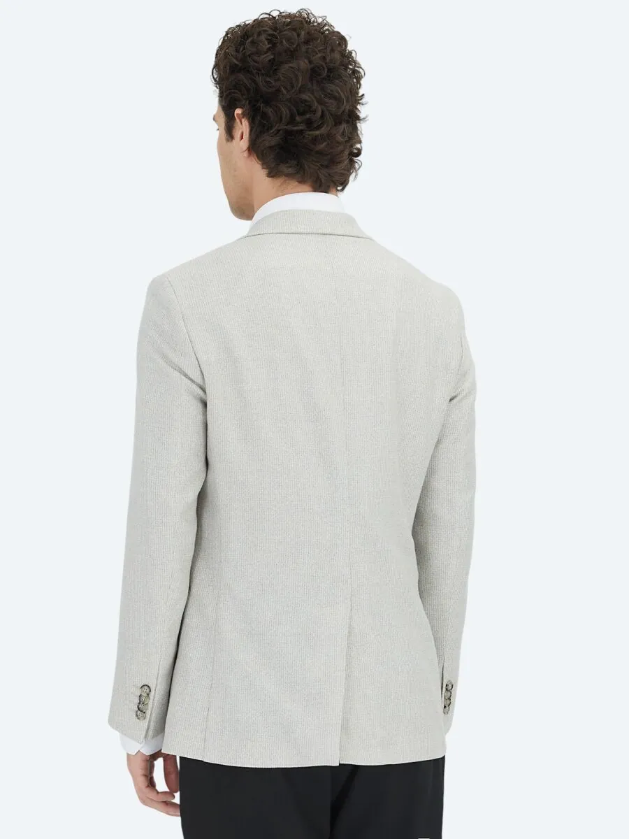 Grey Patterned Modern Fit Linen Blended Jacket - 6