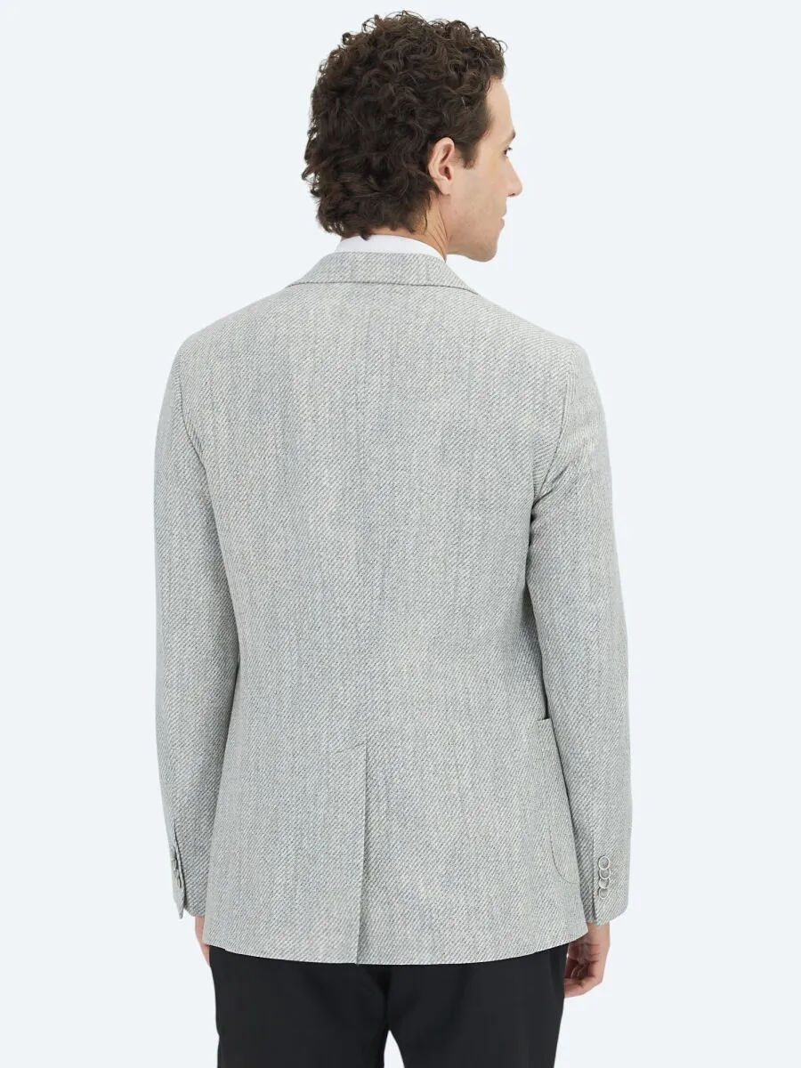 Grey Patterned Modern Fit Linen Blended Jacket - 5