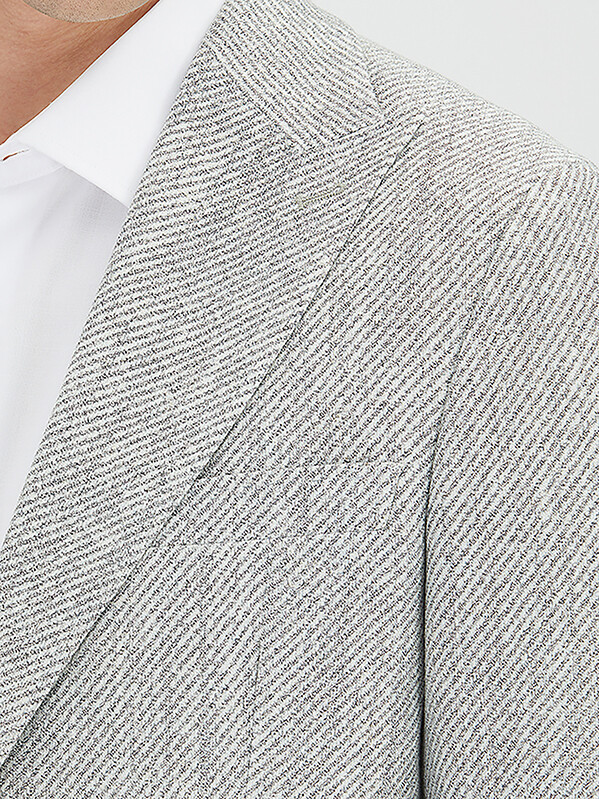 Grey Patterned Modern Fit Linen Blended Jacket - 3