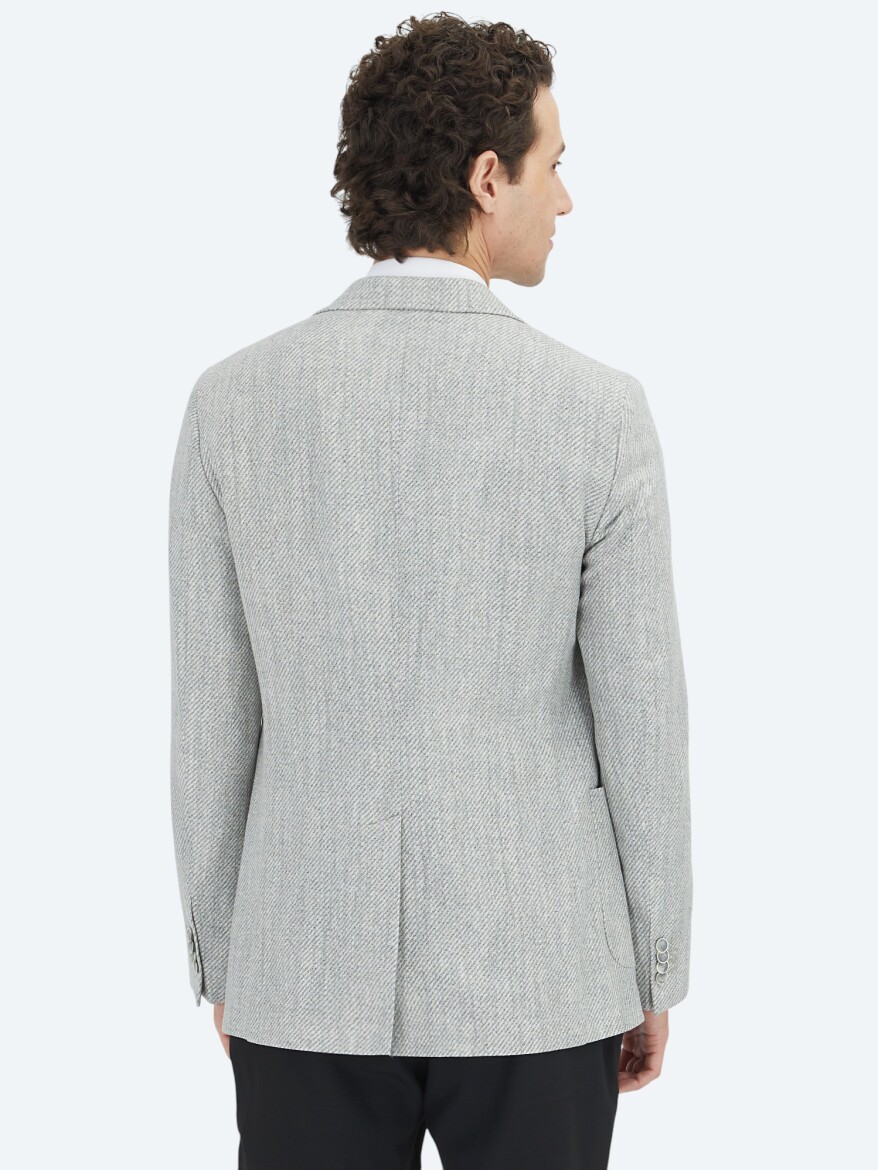 Grey Patterned Modern Fit Linen Blended Jacket - 5