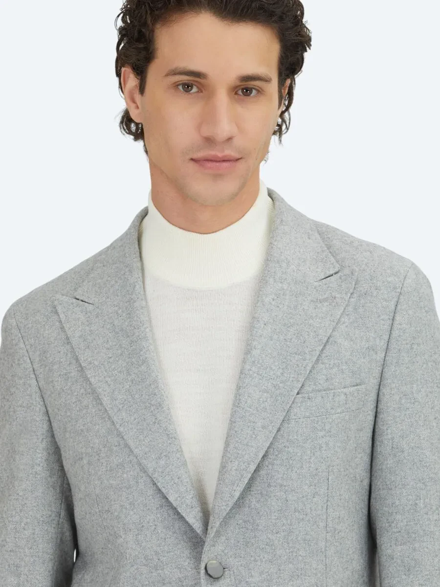 Grey Patterned Modern Fit Wool Blended Jacket - 3