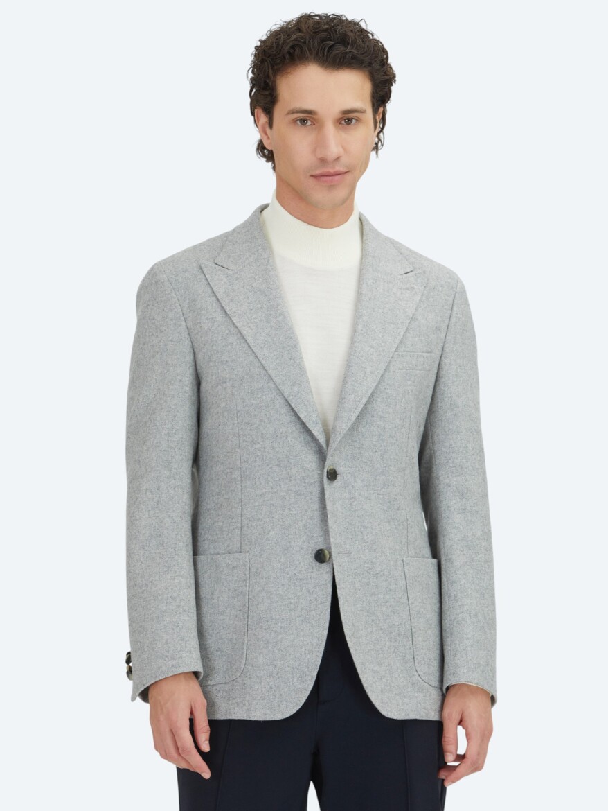 Grey Patterned Modern Fit Wool Blended Jacket - KİP