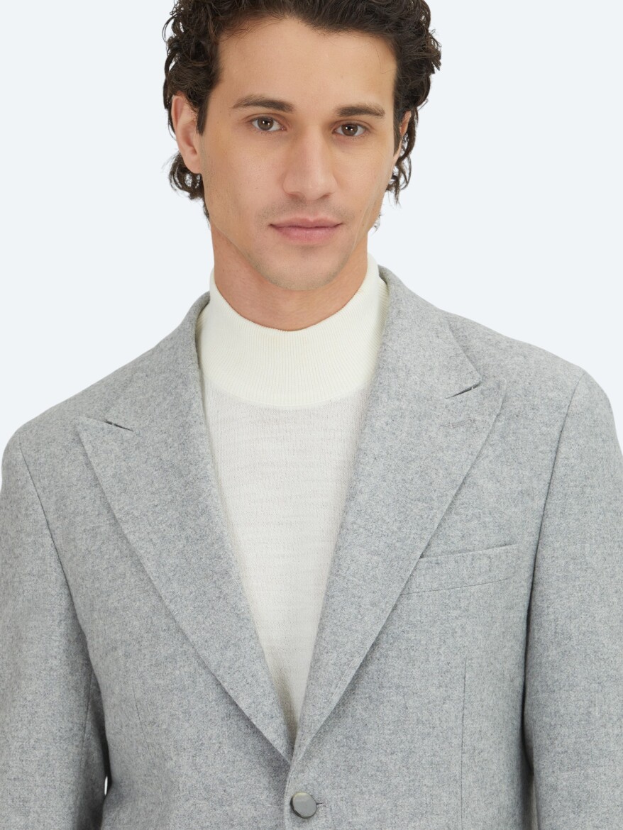 Grey Patterned Modern Fit Wool Blended Jacket - 3