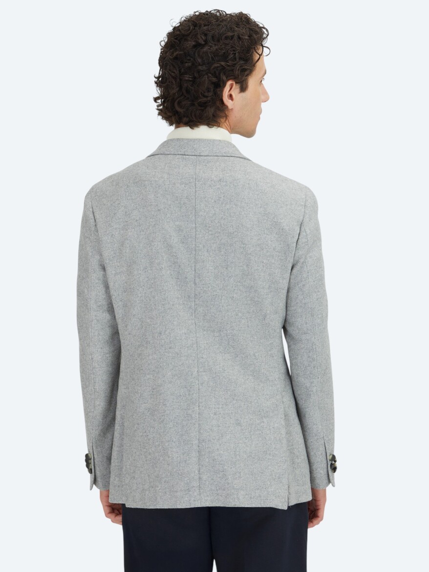 Grey Patterned Modern Fit Wool Blended Jacket - 5