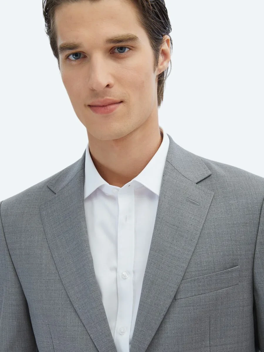 Grey Patterned Modern Fit Wool Blended Suit - 3