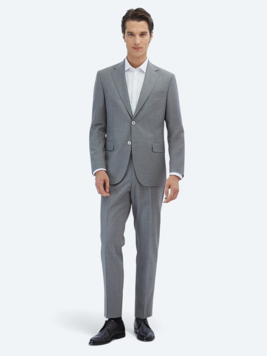 Grey Patterned Modern Fit Wool Blended Suit - 2