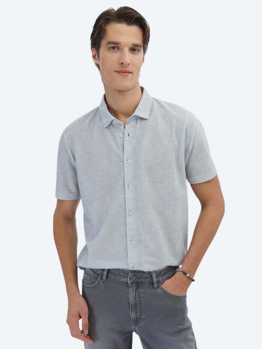 Grey Patterned Regular Fit Knitting Casual Shirt - 1