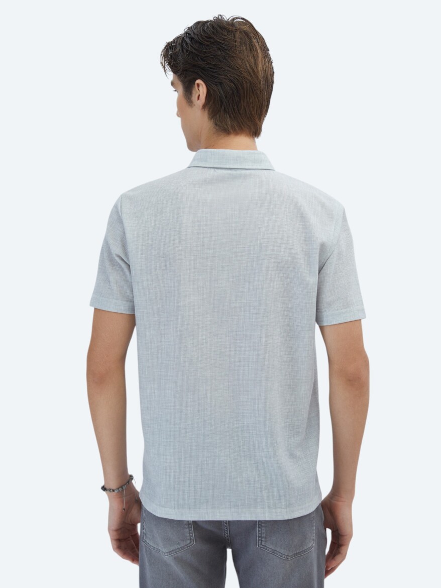 Grey Patterned Regular Fit Short Knitting Casual Shirt - 5