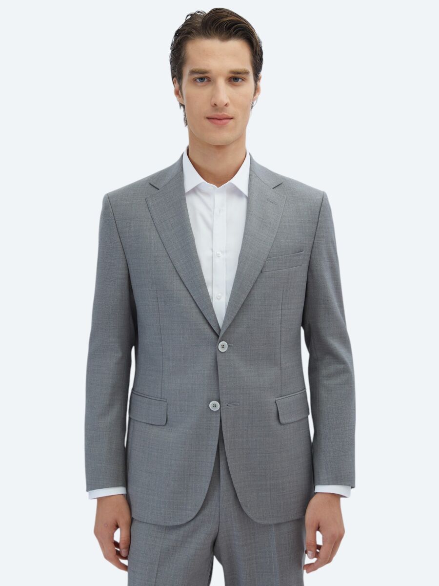 Grey Patterned Regular Fit Wool Blended Suit - 2