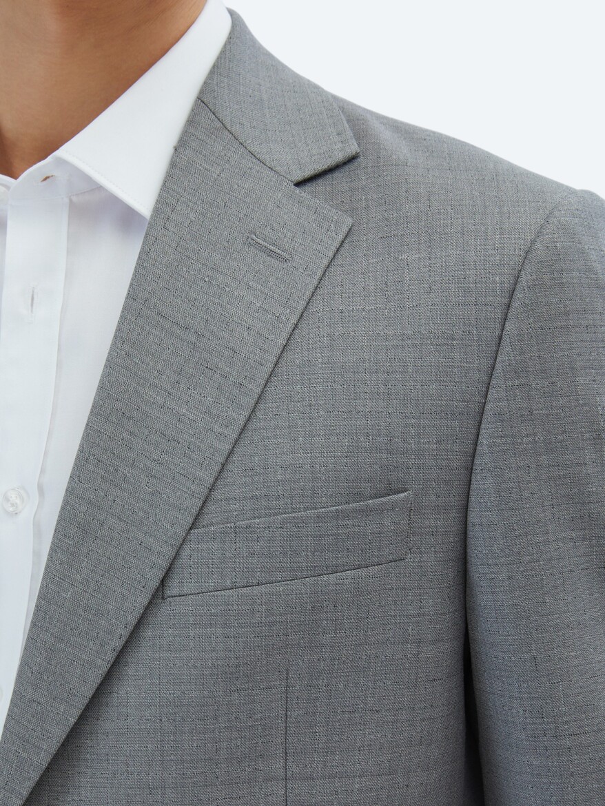 Grey Patterned Regular Fit Wool Blended Suit - 4