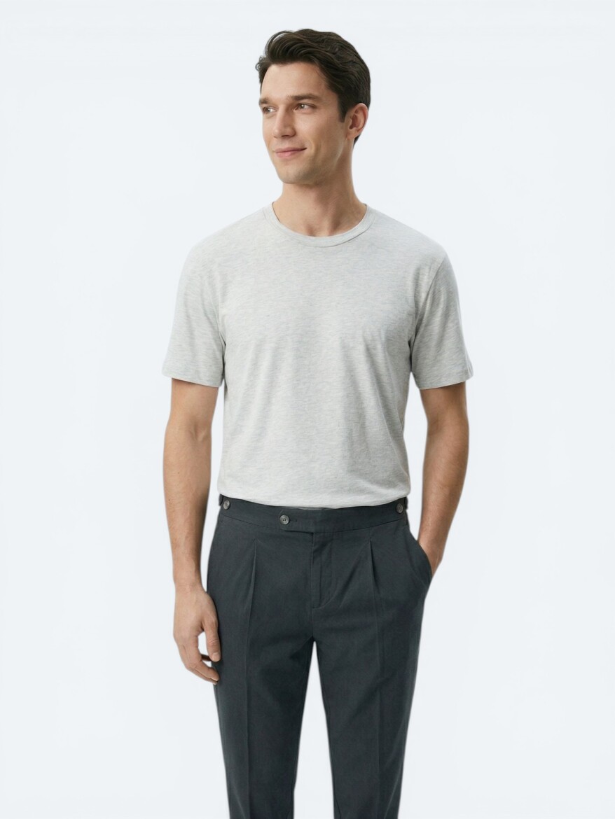 Grey Plain Cotton Blended T-Shirt 
