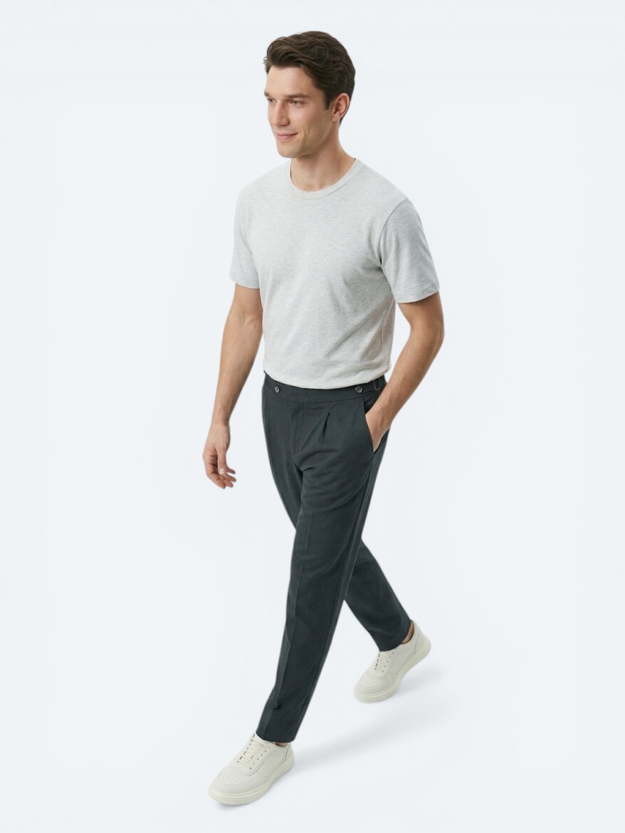 Grey Plain Cotton Blended T-Shirt - 2