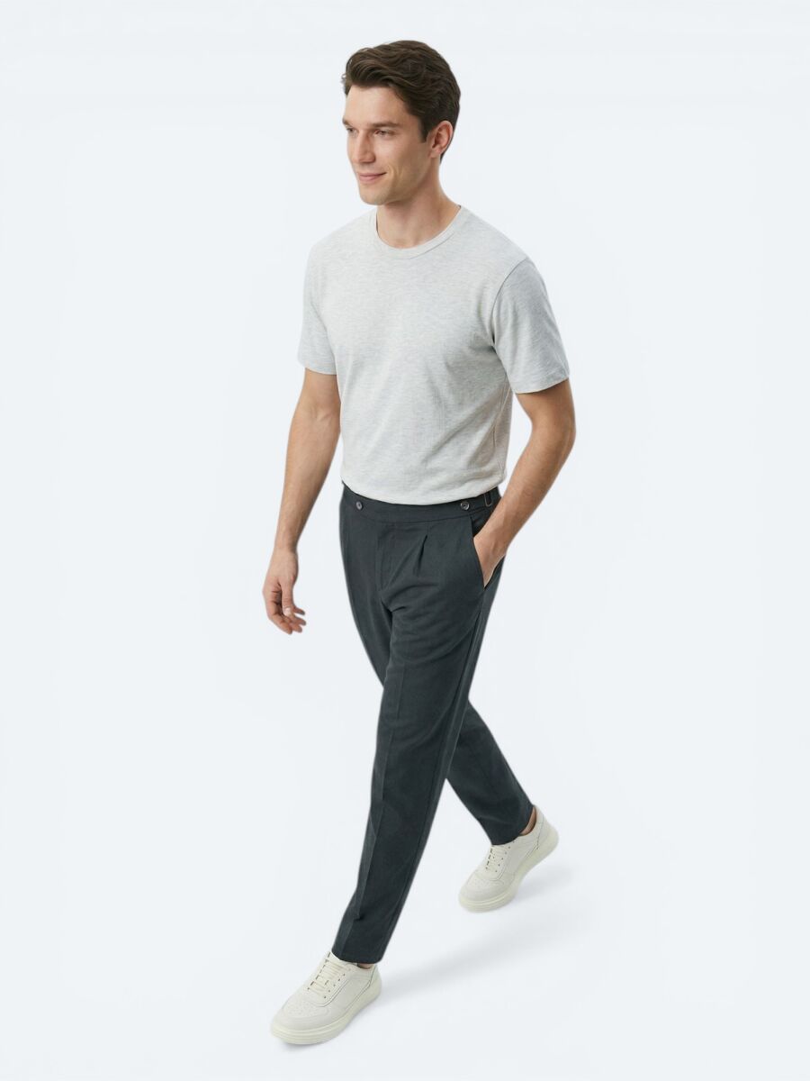 Grey Plain Cotton Blended T-Shirt - 2
