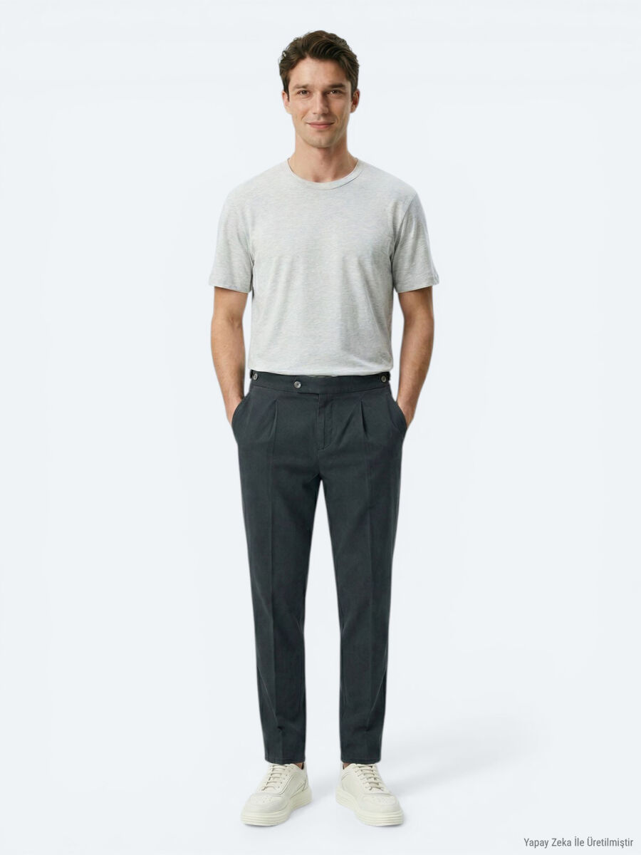 Grey Plain Cotton Blended T-Shirt - 3
