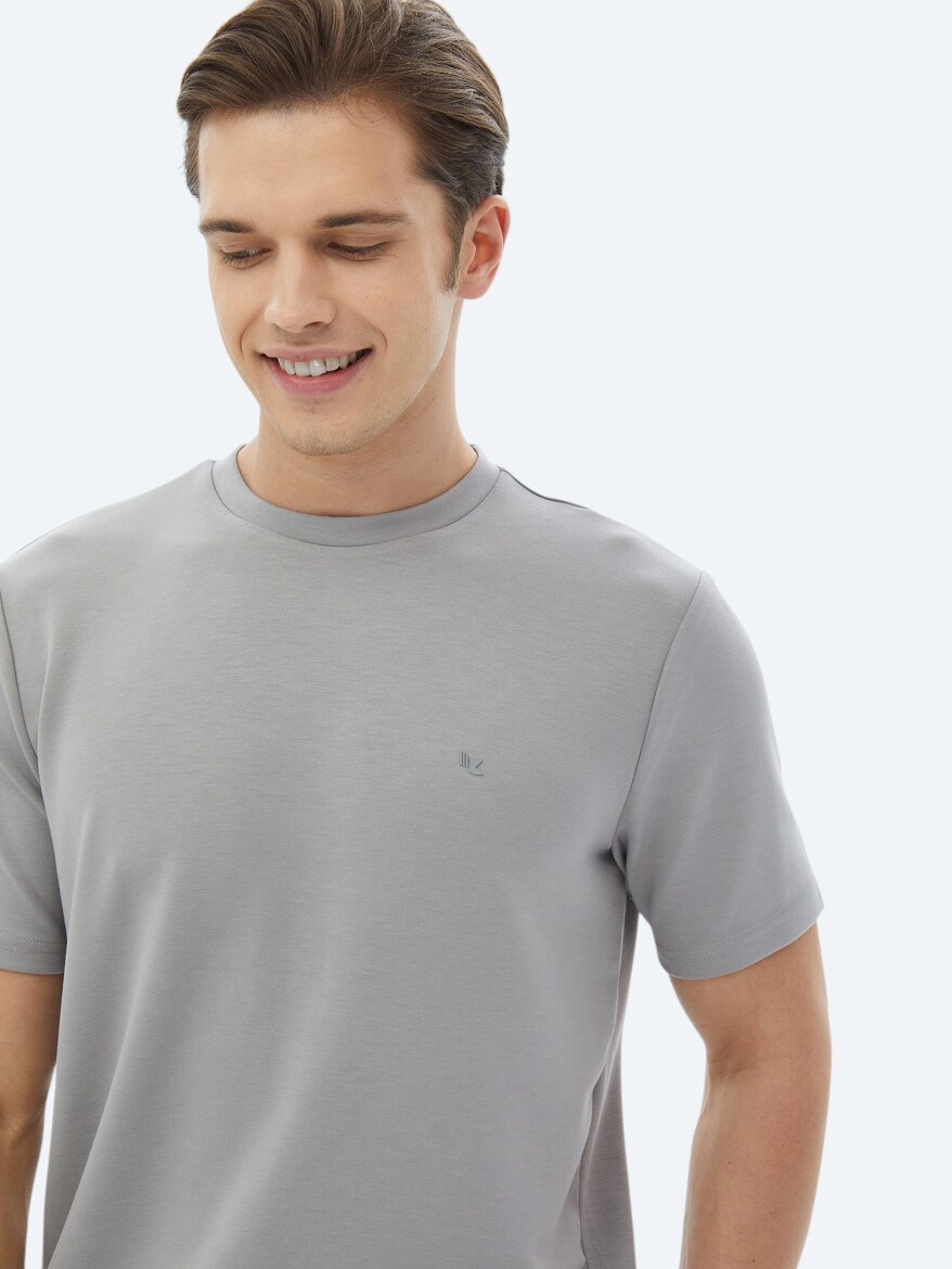 Grey Plain Crew Neck T-Shirt - 4