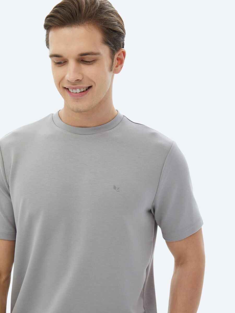 Grey Plain Crew Neck T-Shirt - 4