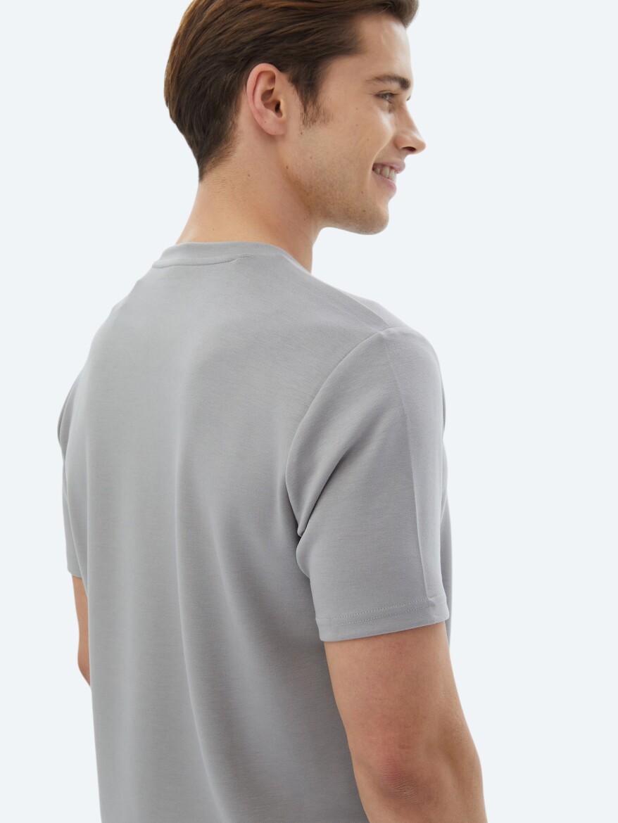 Grey Plain Crew Neck T-Shirt - 6
