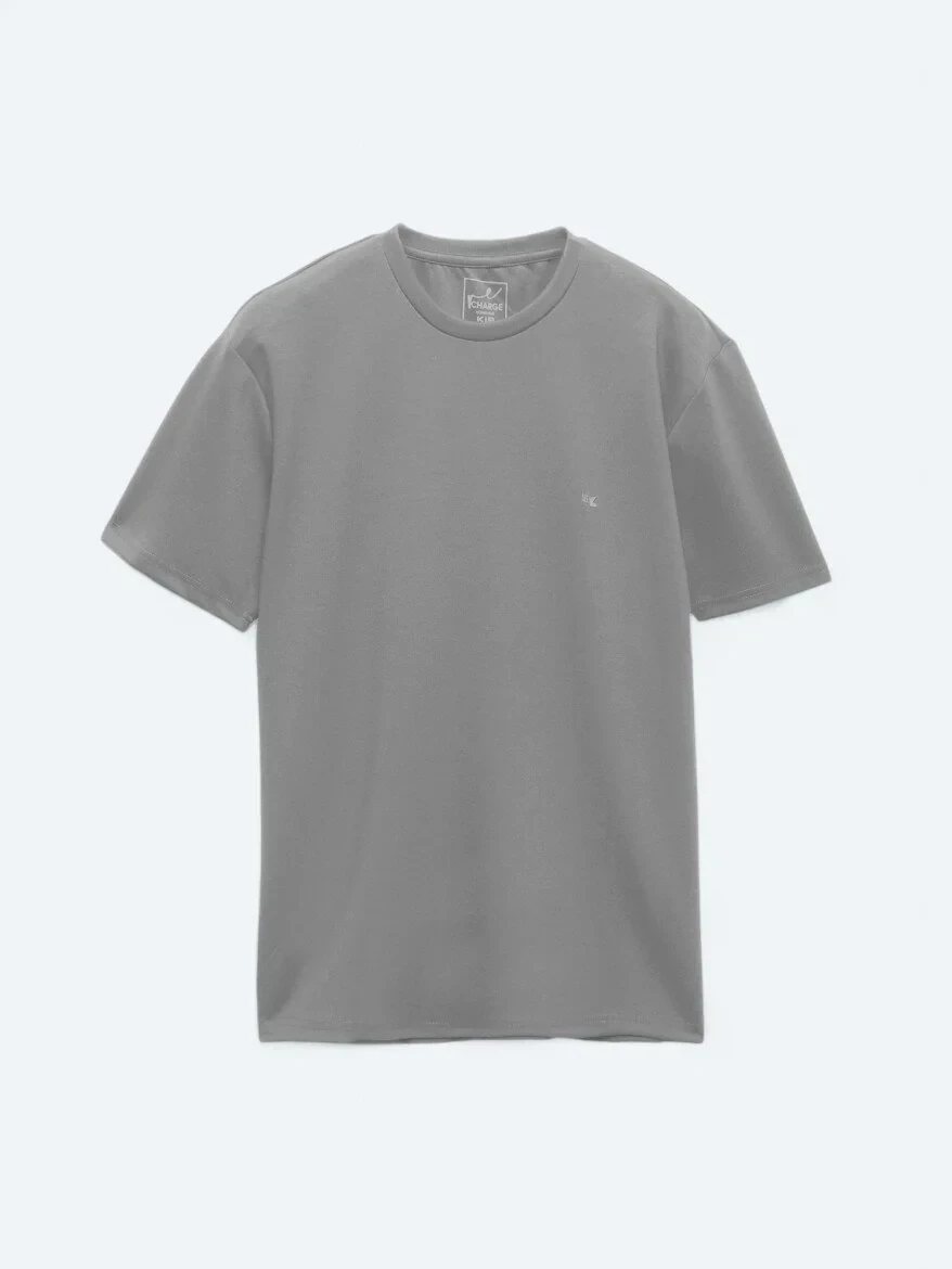Grey Plain Crew Neck T-Shirt - 6