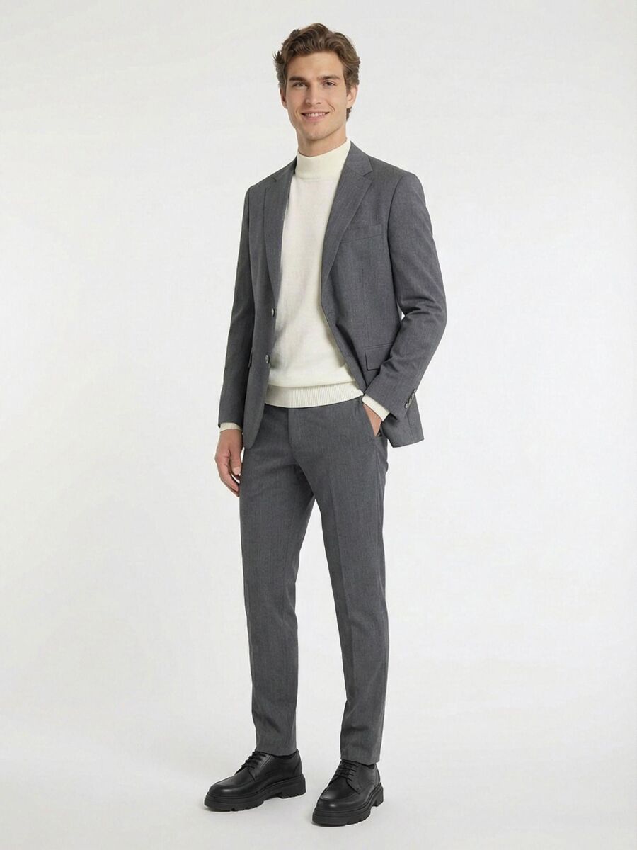Grey Plain Modern Fit 100% Wool Suit - 1