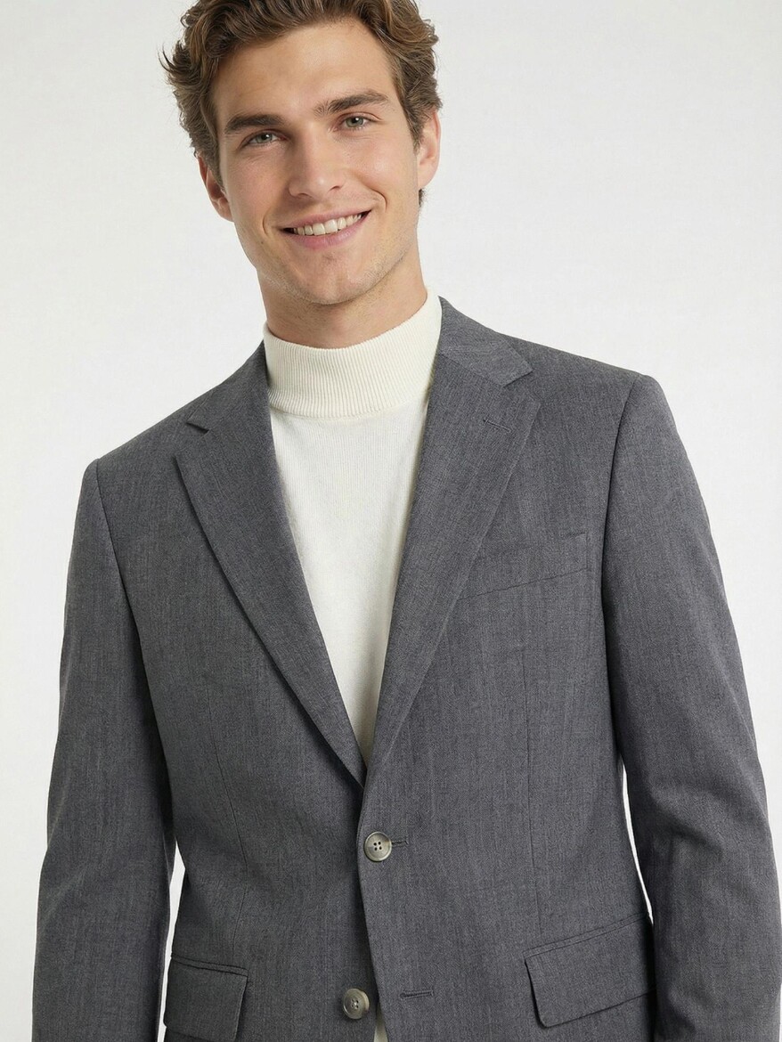 Grey Plain Modern Fit 100% Wool Suit - KİP