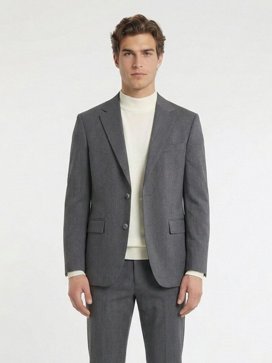Grey Plain Modern Fit 100% Wool Suit - 4