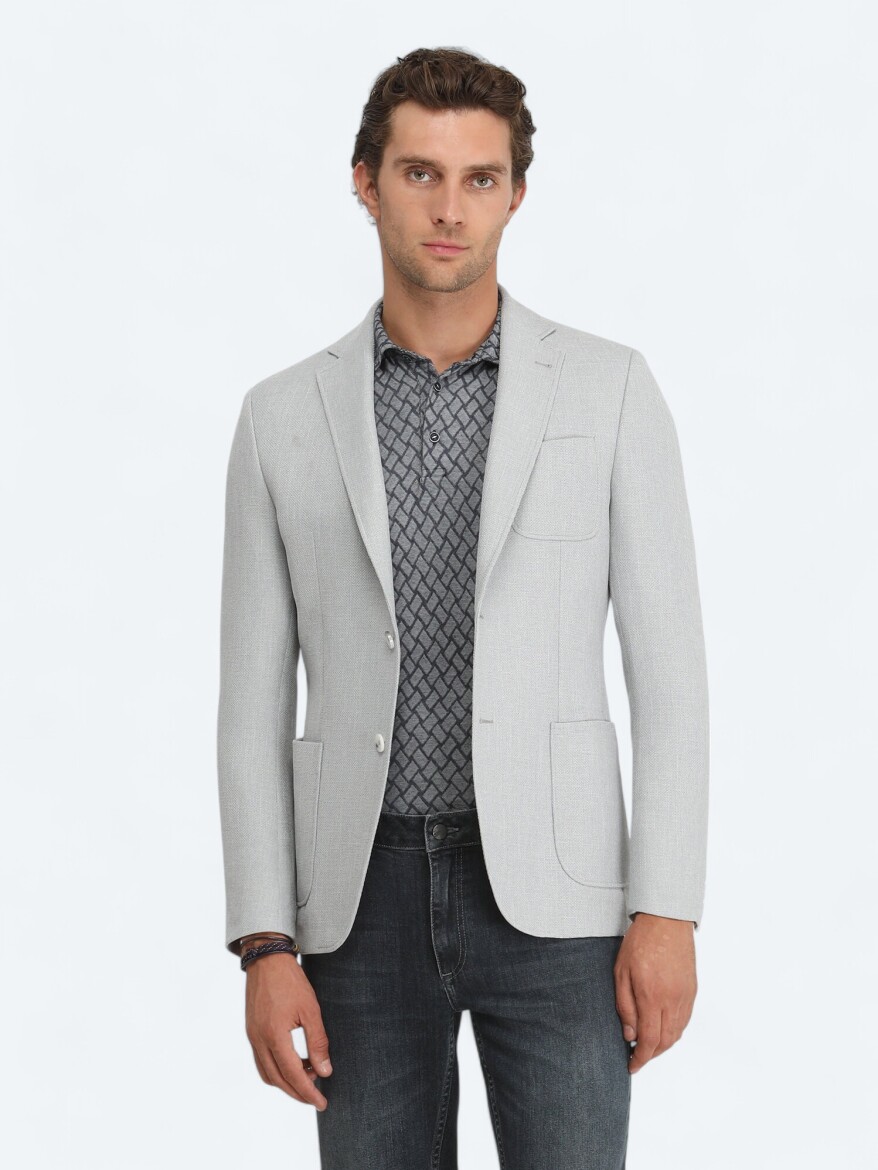 Grey Plain Modern Fit Jacket - KİP