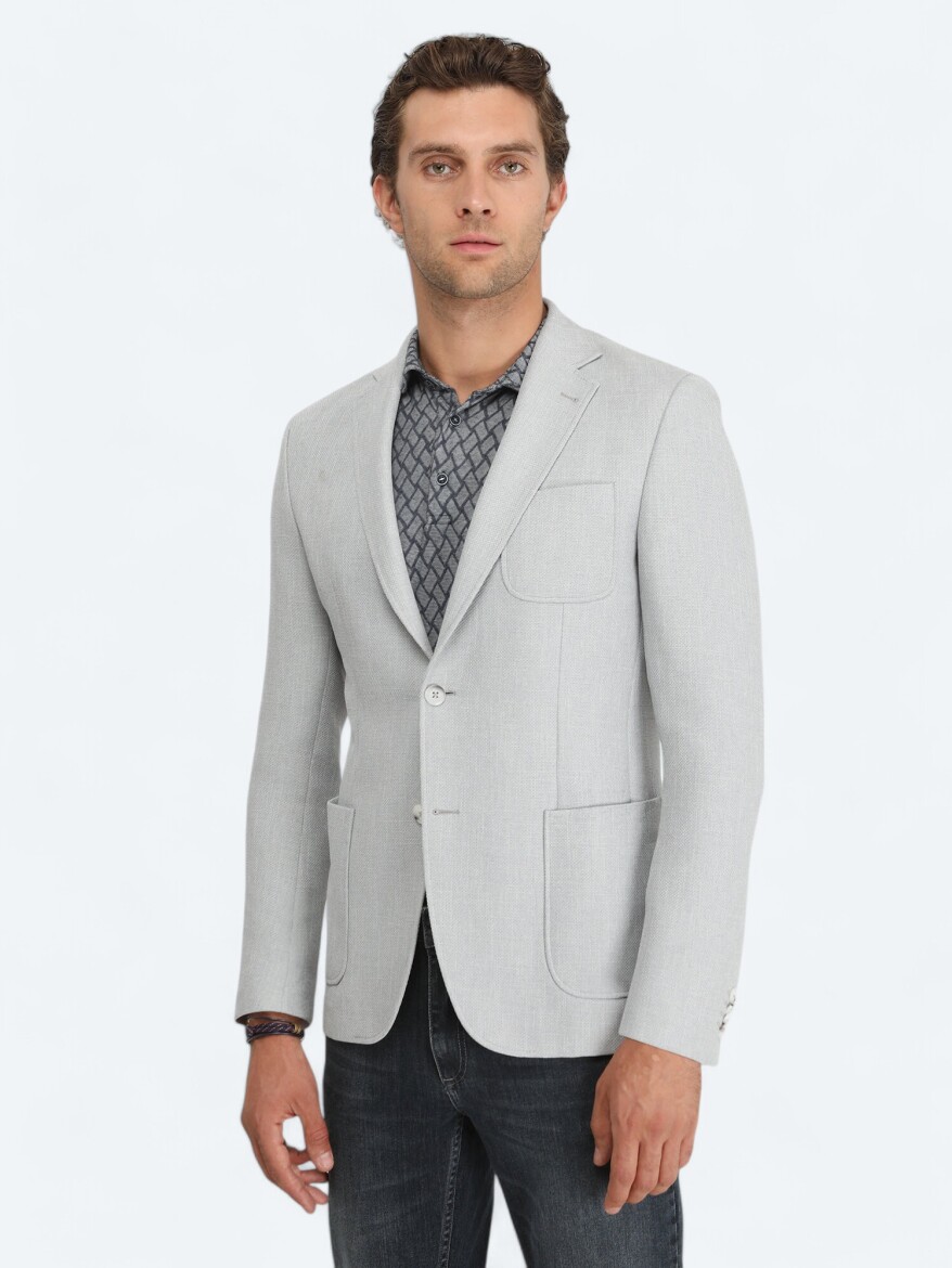 Grey Plain Modern Fit Jacket - KİP